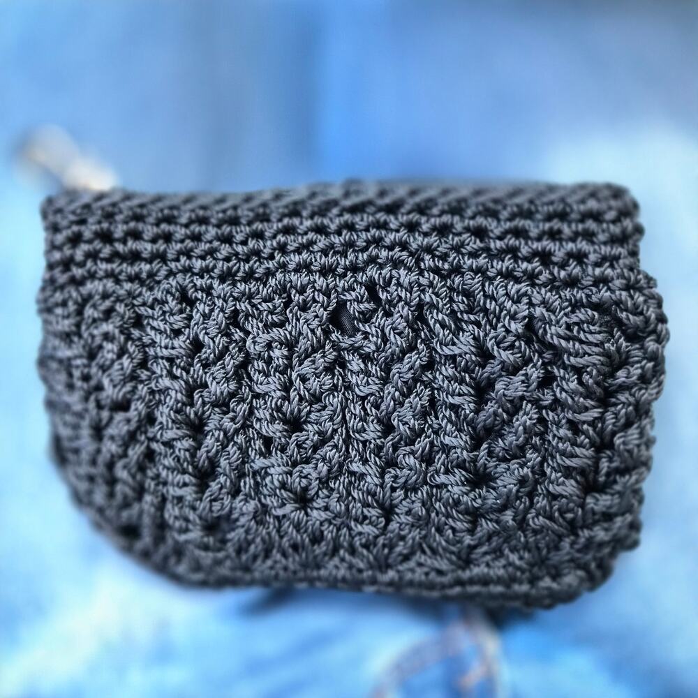 Vintage Black Knit Crochet Pouch Coin Purse Zipper Cosmetic Bag Y2K Whimsigoth